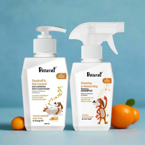 Dog Grooming Essentials: Dandruff Shampoo, Waterless Shampoo & Pet Sanitizer | Sulphate & Paraben free