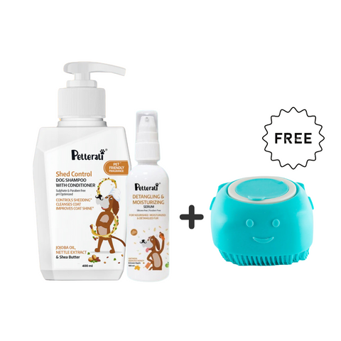 Dog Shed Control Shampoo + Dog Hair Serum + Shampoo Brush | Sulphate and Paraben free